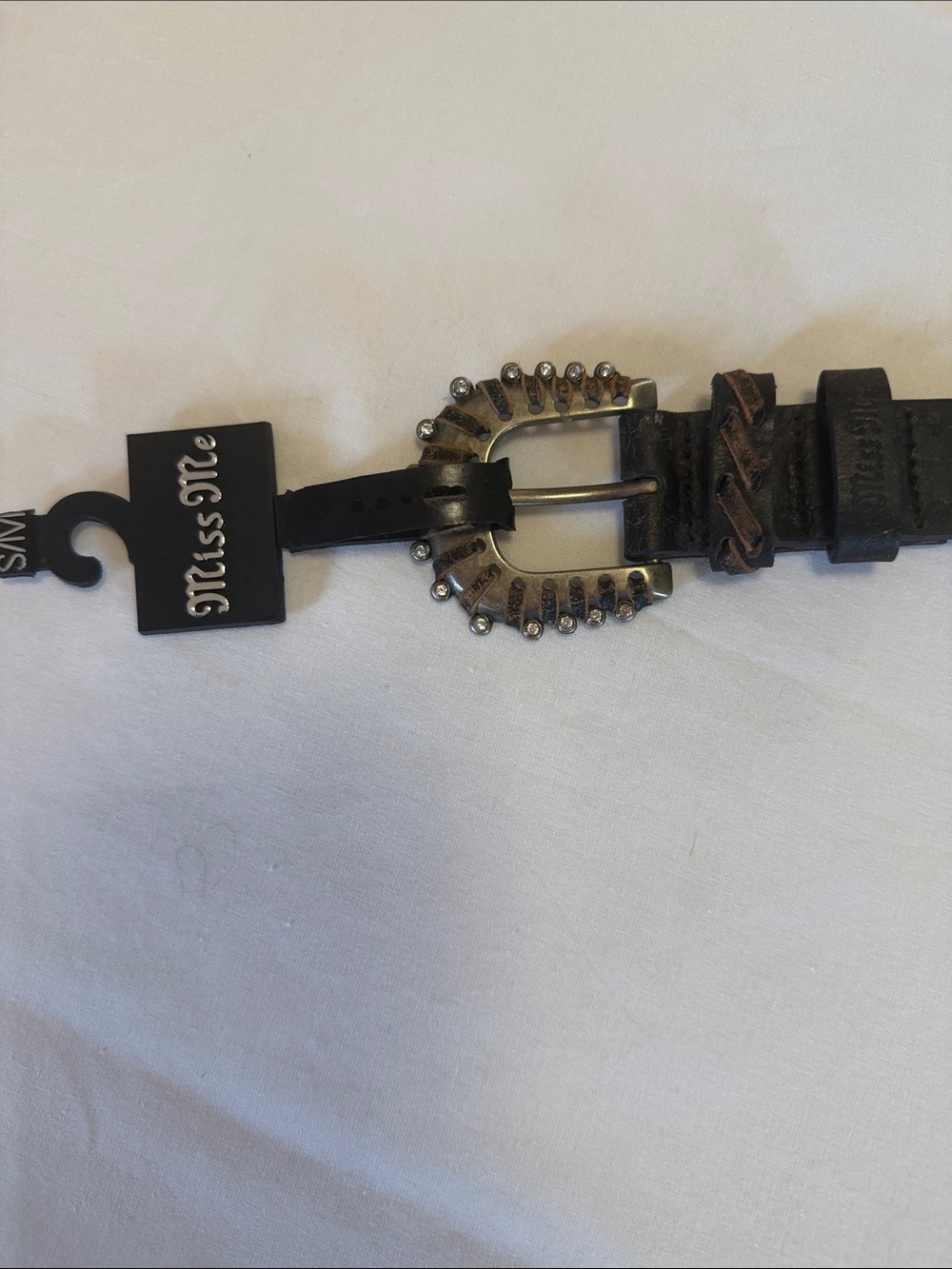 New Women’s Miss Me Black Leather Studded Women’s Belt size S
